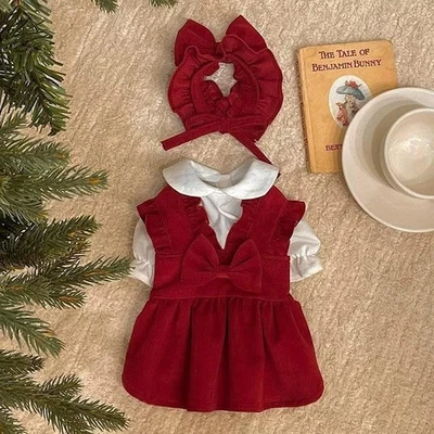 Conjunto de Vestido de Invierno con Lazo para Cachorro - Cálida Falda de Navidad para Mascotas con Clip para Perros Pequeños Foto 1 de 4