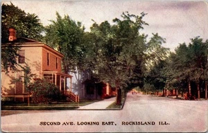 Postal sin usar de la segunda avenida escena callejera ROCKISLAND, Illinois IL - Imagen 1 de 2