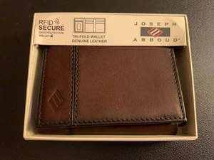 Joseph Abboud dreifach faltbare RFID sichere braune Leder Geldbörse neu im Karton - Bild 1 von 11