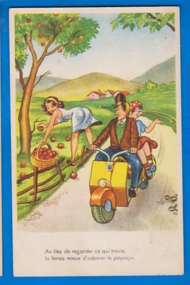 Cómic Vespa Scooter Motocicleta Niña, Pinup, Postal Vintage Foto 1 de 2