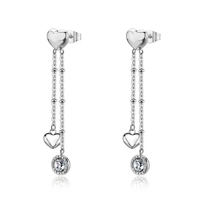 S'AGAPO AURORA ORECCHINI PENDENTI IN ACCIAIO CON CUORE E CRISTALLI SAR70 (3706) - Immagine 1 di 4
