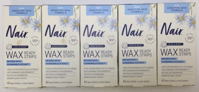 Tiras de cera depiladoras sensibles al aire para piernas y cuerpo caja de 40 unidades (5PK) Foto 1 de 2