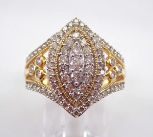 Gelbgold Diamant Cluster Ring Unikat Verlobung Versprechen Braut Band - Bild 1 von 7