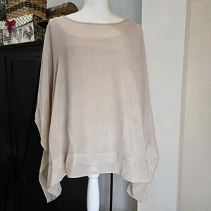 Le Boss beige Pull-Over fließende Bluse Unterfutter Goldflecken unten 18W 20 - Bild 1 von 5