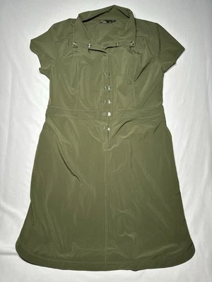 PrAna Women’s Shadyn Snap Front Stretch Short Sleeve Dress Army Green XL - Image 1 of 4