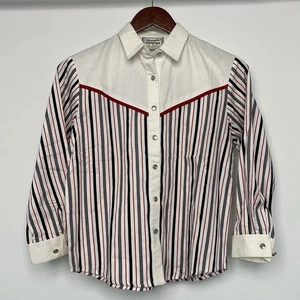 Vintage Wrangler Western Wear Shirt For Girls Cotton Pearl Button Stripe Sz 14 - Picture 1 of 10