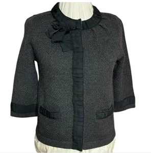Suéter Chaqueta Top Ann Taylor 100% Lana Merino Fina Negro Texturizado Talla Mediana - Imagen 1 de 8