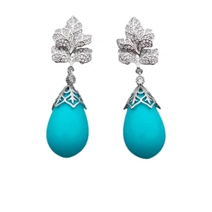 Blue Sea Shell Pearl Teardrop Dangle Cz Pave Stud Earrings Gift - Picture 1 of 6