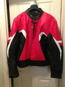 Mens new Leather Motorcycle Jacket size 50 - Red, black, white - heavy leather - Picture 1 of 9