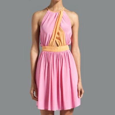 Vestido halter de seda Juicy Couture talla 6 rosa estampado de bloques Cottagecore Fairy Y2K Foto 1 de 4