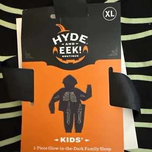 Halloween Skeleton Pajamas Kids Sz XL Glow In Dark One Piece Zip Up Skeleton Bx5 - Picture 1 of 4