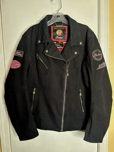 INDIAN MOTORCYCLE Womens 3XL Jacket Black Canvas Lace Up Zip Embroidered Biker - Picture 1 of 9