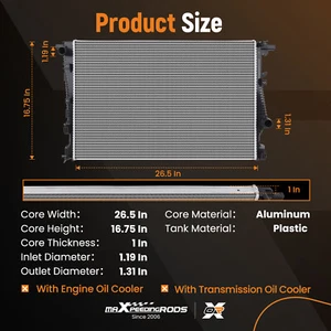 Aluminum Core Radiator For Jeep Cherokee 2.4L & 3.2L A13401 Q13401 2014-2018 - Picture 1 of 10