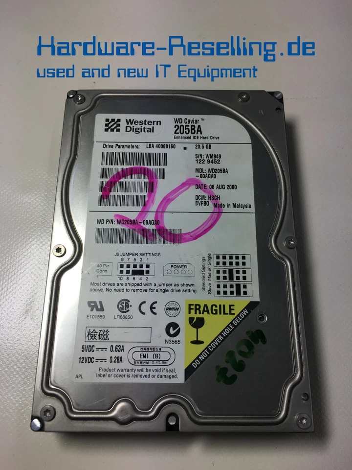 Western Digital Caviar 205BA 20,5 GB 7200 RPM 2MB 3,5" IDE WD205BA-00AGA0 - Immagine 1 di 1