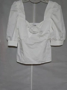 New York & Co White Puff Sleeve Square Neck Blouse - Picture 1 of 3