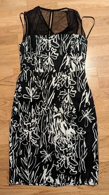 FRENCH CONNECTION FLORAL GRAFFITI BLACK WHITE SHEATH DRESS Womens Ladies Size 8 - image 1 of 4