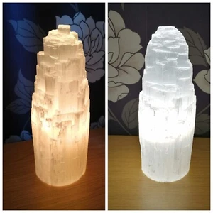 Selenite Crystal Lamp Mountain Tower Healing Warm White Or Bright White 250mm - Picture 1 of 16