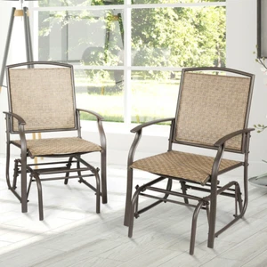 2 PCS Patio Swing Single Glider Chair Rocking Seating Steel Frame Outdoor Brown - Picture 1 of 11