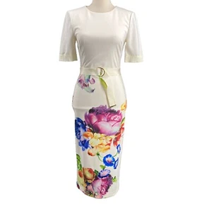 Ted Baker Aldora Tapestry Floral Belted Bodycon Midi Pencil Dress Womens Small - Picture 1 of 18