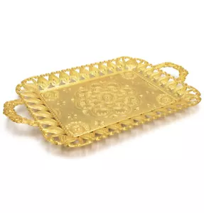 Turkish Rectangular Serving Tray | Ottoman Style with Tulip Border - Gold - Picture 1 of 1