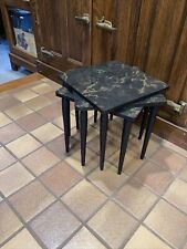 Vtg Mid Century Mcm Retro 3 Stacking Snacking Nesting Tables 60s  BLACK Marbled