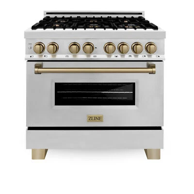 NOVO ZLINE 36" Fogão a Gás Duplo Combustível Forno Elétrico Bronze Inoxidável RASZ-36-CB - Imagem 1 de 4
