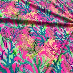 Colorful Corals Pink Background Print Nylon Spandex Fabric 4 Way Stretch - Picture 1 of 6