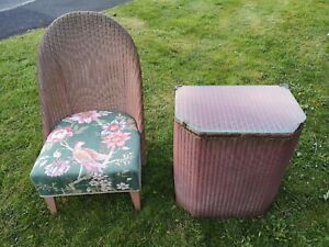 Gorgeous Dusky Pink / Gold Upholstered Lloyd Loom Highback Nursing / Low Chair. 