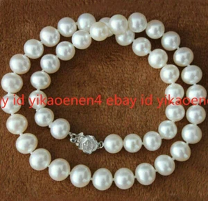 Natural 7-8mm White South Sea Akoya Pearl Hand Knotted Necklace 14-36'' - Picture 1 of 20