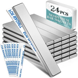 24 Pack Strong Neodymium Bar Magnets - Rare Earth, Double-Sided Adhesive - Picture 1 of 7
