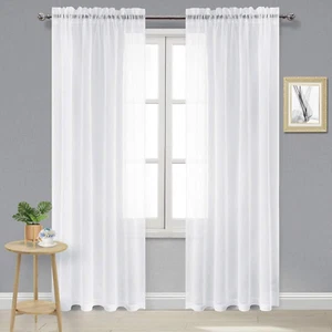 DWCN White Sheer Curtains Semi Transparent Voile Rod Pocket Curtains for Bedroom - Picture 1 of 12
