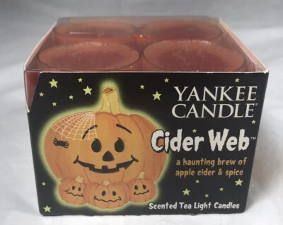 Yankee Candle ‘Cider Web’ Tea Lights Retired New Old Stock 12 per Box -Halloween - Imagem 1 de 4