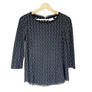 Anthropologie Postmark Textured Frayed Hem Top Black Sz XS - Picture 1 of 12