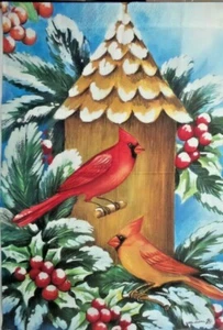 Birdhouse in Snow Standard House Flag by Toland 28" x 40", #211,Winter Cardinal - Picture 1 of 8