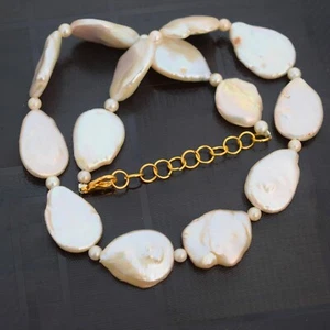AAA+ Natural Fresh Water White Pearl Smooth Pear Gemstone 14" Beaded Necklace - Picture 1 of 6