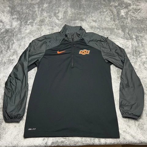 Oklahoma State Cowboys Jacket Mens Small Black Nike 1/4 Zip Pullover DriFit Cover