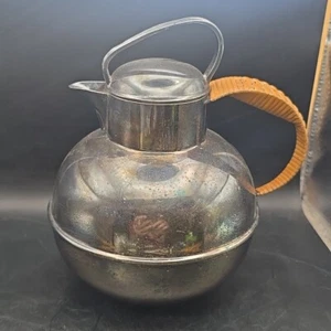 Vtg Silverplate Teapot Bernard Rices Sons Apollo Tea Pot Rattan Wrapped Handle - Bild 1 von 16