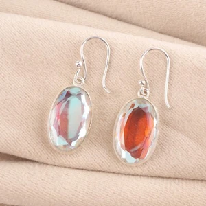 Regenbogen Mystic Edelstein 925 Sterling Silber Ohrhänger/Ohrhänger für Damen - Bild 1 von 7