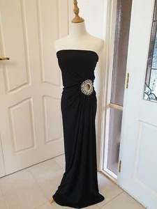 LUXX EVENING DRESS BLACK RUCHED DIAMANTE TRIM ELASTANE SIZE L BNWT STUNNING - Picture 1 of 7