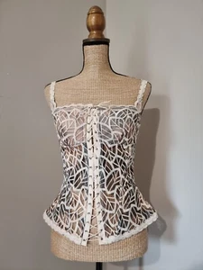 LEJABY : CORSET BUSTIER LACETS LAÇAGE CAGE IMPRIMÉ WEDDING LINGERIE - Picture 1 of 15