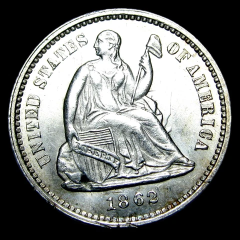 1862 Seated Liberty Half Dime Silver   ---- Gem BU Details Coin ---- #UU690 Cover