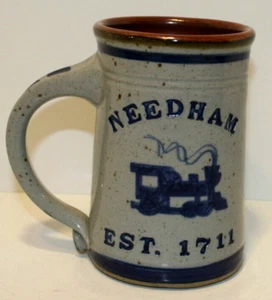 Large Needham Massachusetts Mass MA Stoneware Mug Established 1711 Train Logo - Picture 1 of 8