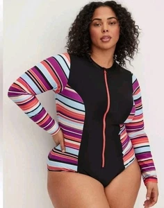 Traje de baño Torrid Active manga larga Rashguard de una pieza negro 2X cremallera frontal - Imagen 1 de 7