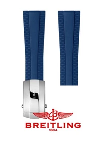 24mm Authentic BREITLING Rubber Strap Blue Diver Watch Band Silver Buckle Set Z - Picture 1 of 2