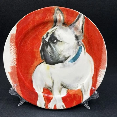 Anthropologie Sally Muir French Bull Dog Dessert Plate Frenchie Dog-A-Day 8.5” - Image 1 of 4