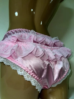 Rosa Satén Volantes Lazo Sissy Bragas Volantes Calzoncillos Femboy Travesti XL NUEVO Foto 1 de 4