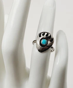 Bear Claw Paw Shadowbox Türkis unmarkiert Silber Handarbeit Ring klein Gr. 4,25 - Bild 1 von 23