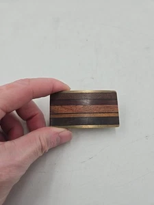 Kenneth Reid Exotic Wood Inlay Belt Buckle Brass New Mexico Hand Crafted Vintage - Picture 1 of 9