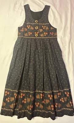 Vintage Handmade Dress Sleeveless Cottagecore Midi Dress Navy Folk Art Unique - Image 1 of 4