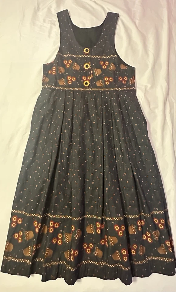 Vintage Handmade Dress Sleeveless Cottagecore Midi Dress Navy Folk Art Unique - Image 1 of 4